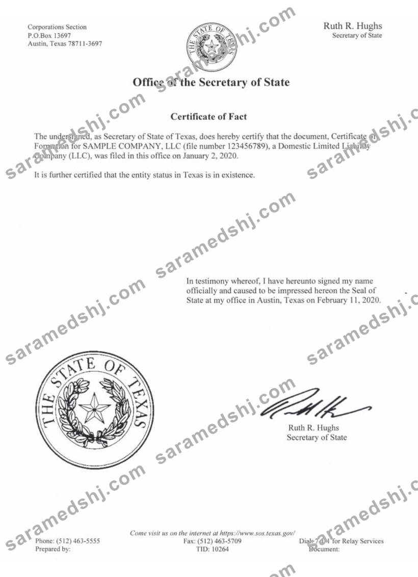 USA Texas certificate of good standing